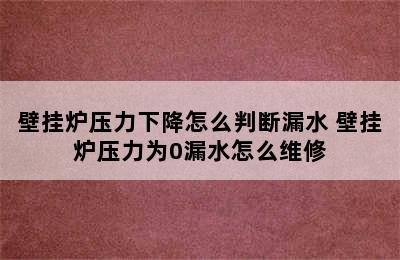 壁挂炉压力下降怎么判断漏水 壁挂炉压力为0漏水怎么维修